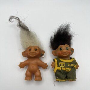 Vintage 60s Uneeda Wishnik Troll Dolls Set Horseshoe U.S Army Clothes White Hair